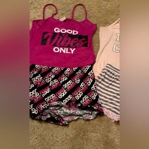 Pink and Black Pajama Set with Good Vibes Only Print